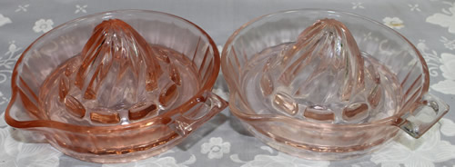 2 different shades of pink Hazel Atlas panelled juicer