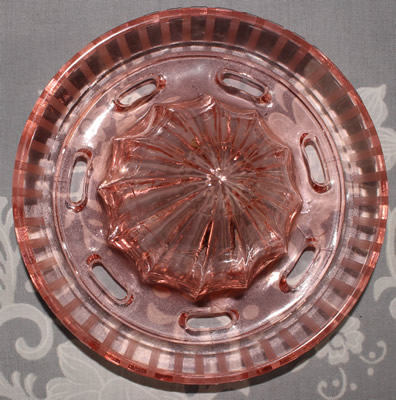Etched pink Paden City Party Line juicer set
