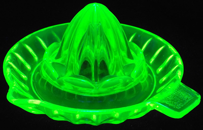 Uranium yellow saucer reproduction embossed juicer under UV light