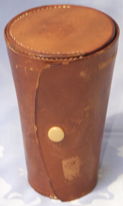 DRGM cocktail shaker with juicer packed into its leather case