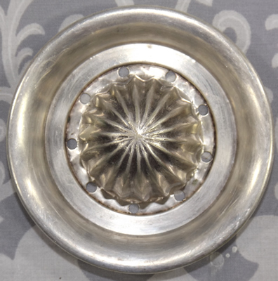 Silver plate child's juicer with chick decoration reamer