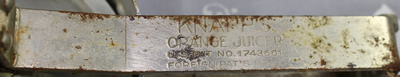 Name tag on KNAPP's ORANGE JUICER type 2 aluminium juicer with crank handle