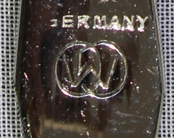 Hall mark on a teaspoon for a DRGM GERMANY stainless steel cocktail shaker with juicer