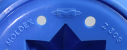 The branding a blue plastic Moldex Australia juicer on clear base 