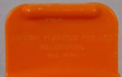 Red British Plastics saucer plastic juicer embossed mark