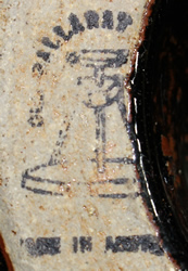 Old Ballarat Pottery mark on Dark brown on brown hand made juicer
