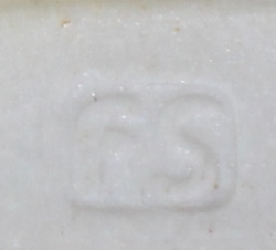 Fergus Stewart potter's mark on Tan & grey mushroom cone pottery juicer