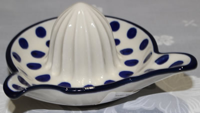 Dark blue polka dots on white Poland ceramic juicer