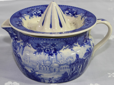 Somerton-Green town scene on blue & white ceramic juicer
