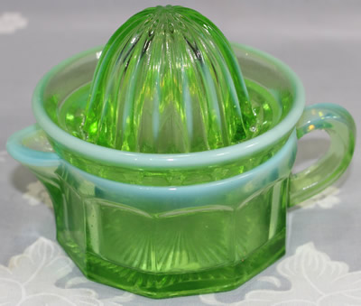 Edna Barnes frosted green glass juicer 
