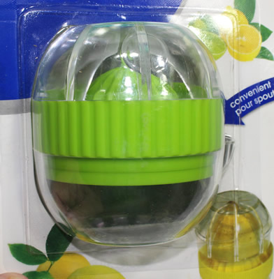 Green and clear plastic 3 piece squeezer juicer