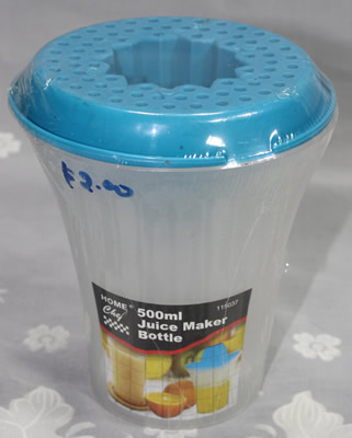 A Home Chef blue plastic juicer on white 'Bottle'