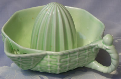 Very pale green Carlton Ware basket weave juicer