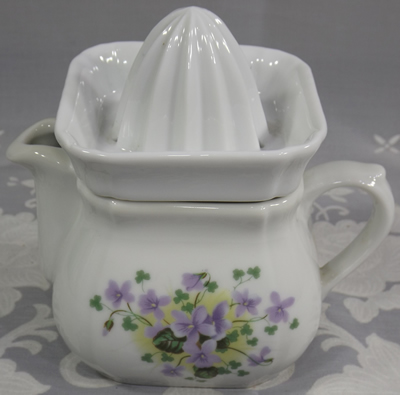 White 2 piece decorated with lilac flowers ceramic juicer