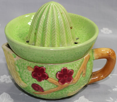 Green with maroon flowers 2 piece ceramic juicer