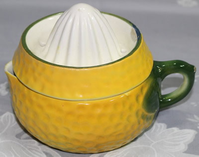 Glazed base yellow Czechoslovakia ceramic juicer