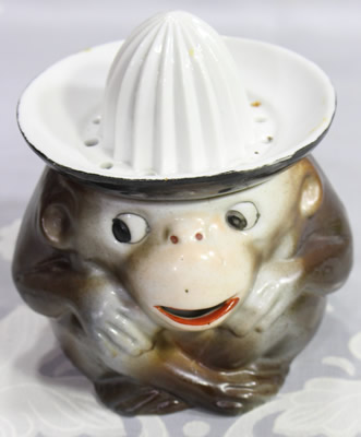 Dark brown monkey with black and white juicer