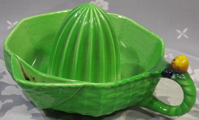 Green Carlton Ware basket weave bowl juicer