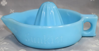 Chalaine blue milk glass SUNKIST juicer