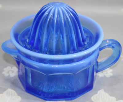 Frosted blue glass Edna Barnes 2 piece juicer