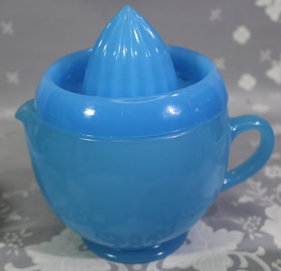 Fenton blue milk glass juicer set
