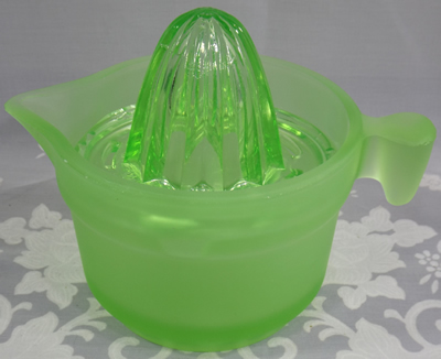 Green satin U.S.Glass Company juicer