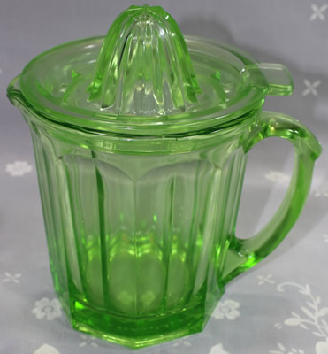 Hazel Atlas Glass Co. green A&J jug juicer