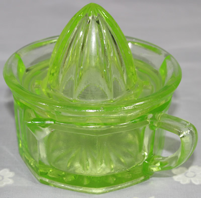 Green (uranium) glass 2 piece FOREIGN juicer