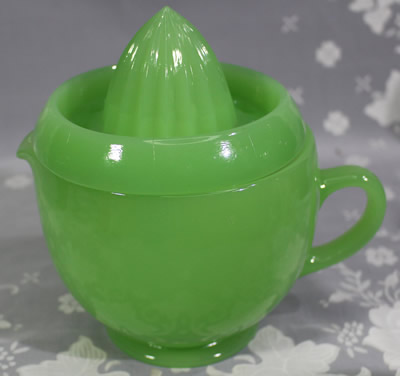 Fenton green milk glass juicer set