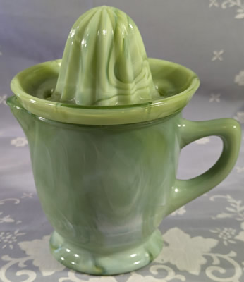 Fenton green milk glass juicer set
