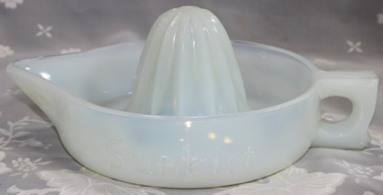 Mid opalescent white glass SUNKIST juicer