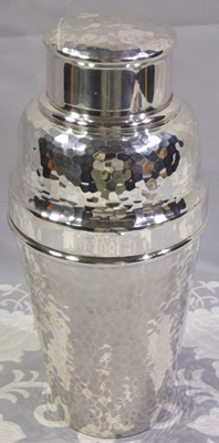 Hammered Harrods silver plate cocktail shaker with juicer