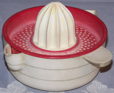 Red and white Australian plastic 2 piece juicer