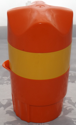 Orange and yellow 3 piece plastic juicer