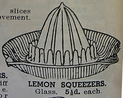 A DW Chandler Ltd, Australia, 1938 listing for Davidson Glass saucer shape glass juicer